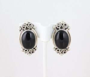 Large Sterling Silver Onyx Stud Post Earrings Statement Earrings Taxco Mexico